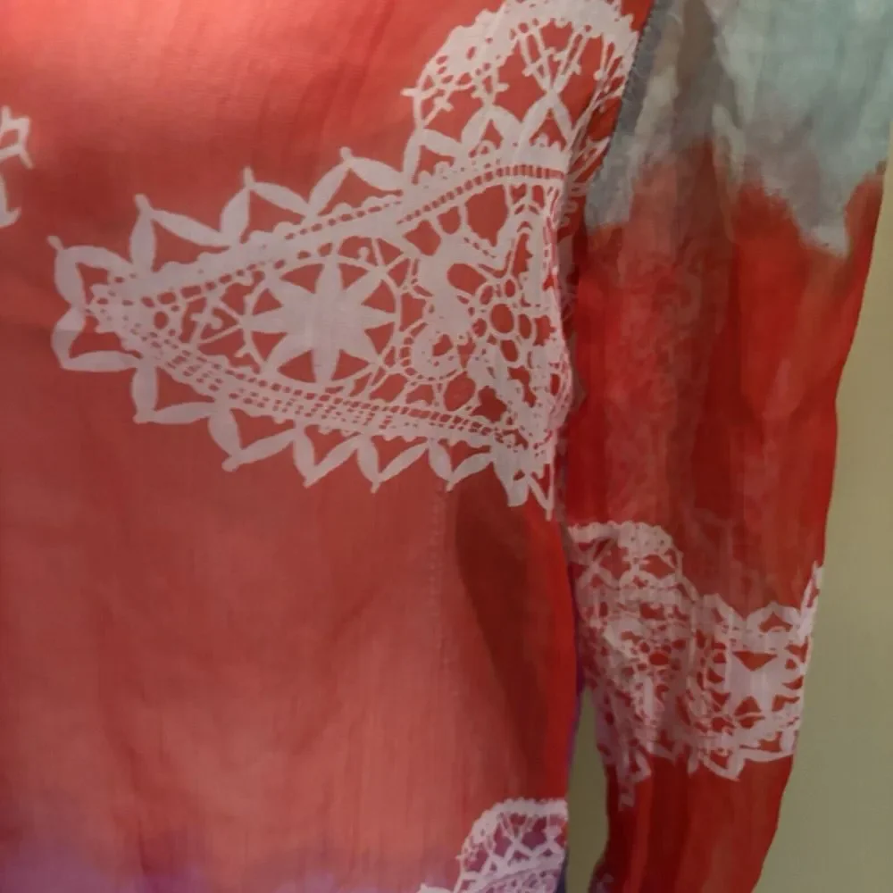 Cute Options Swimsuit Cover Beaded 3/4 Sleeve‎ Semi-Sheer Lightweight Size Small
